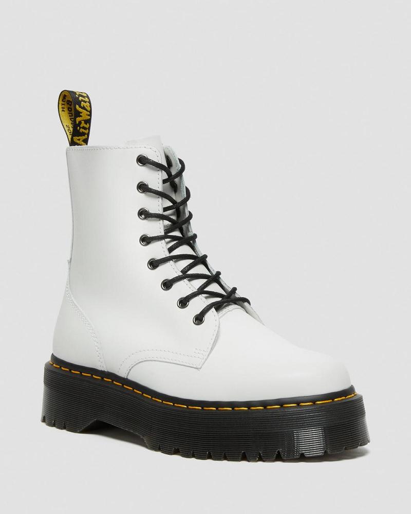 Dr Martens Jadon Smooth Leren Platform Laarzen Dames Wit | NL 534NWY